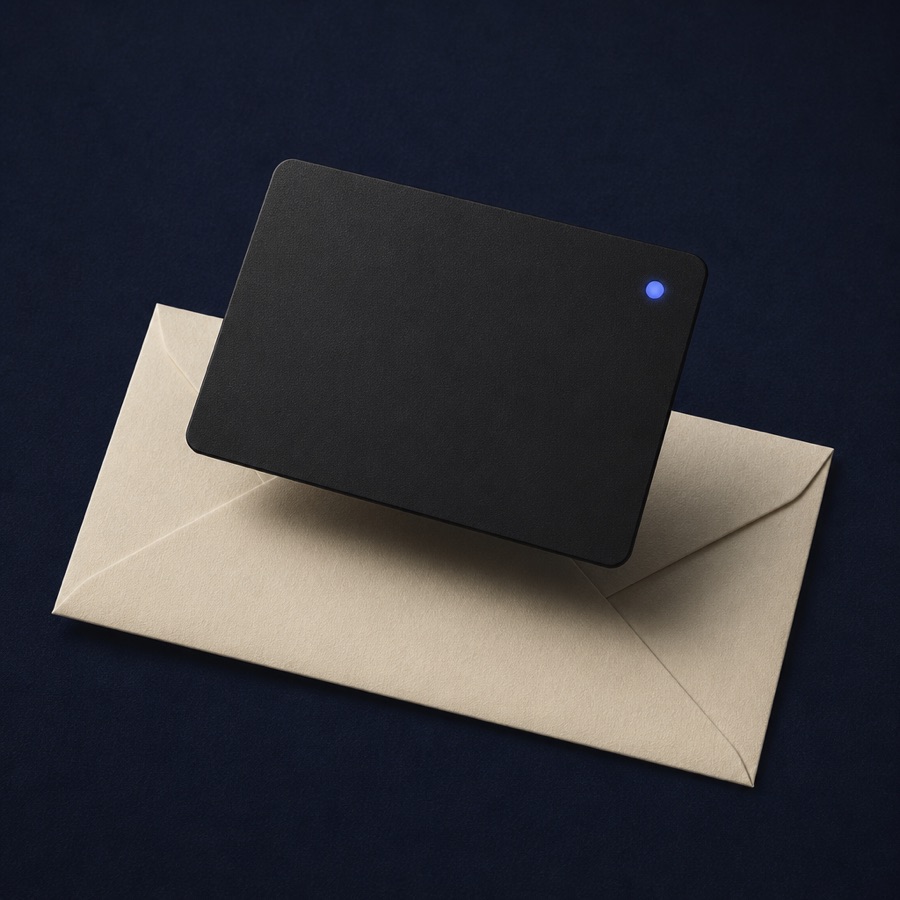 A HeyPass token on an envelope, ready to be shared.